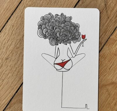 carte postale femme vino dessin mlle louison
