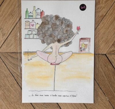 "Lever son verre !" nous rappelle les bons tchins avec les copines, dessin original de la collection Libérée chez © Les P'tits Q libérés by Mademoiselle Louison®