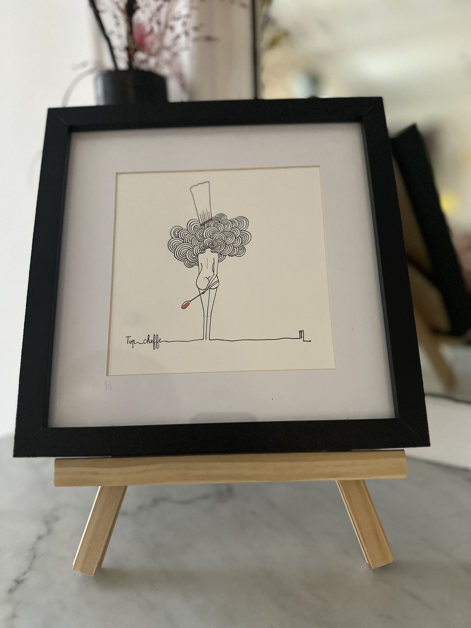"Top cheffe" est notre prodige des fourneaux et l'artiste de nos papilles, dessin original de la collection Libérée chez © Les P'tits Q libérés by Mademoiselle Louison®