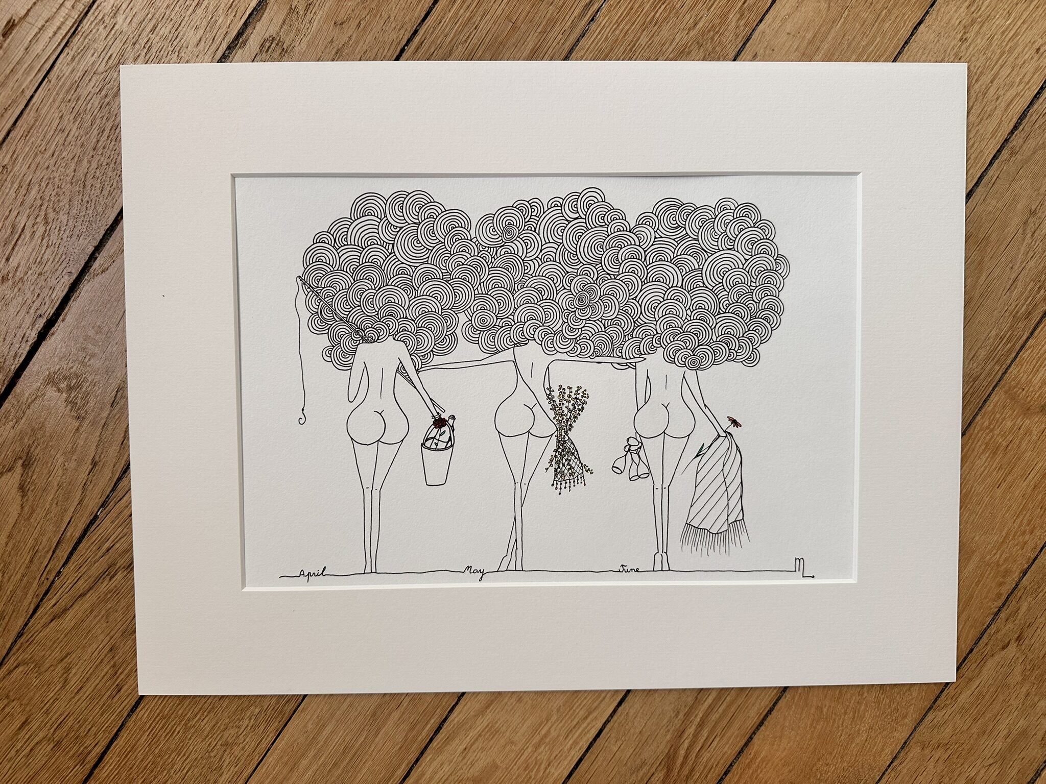 "April, May, June" c'est cette bande de copines qui passent les mois sans stress, dessin de la collection Libérée chez © Les P'tits Q libérés by Mademoiselle Louison®