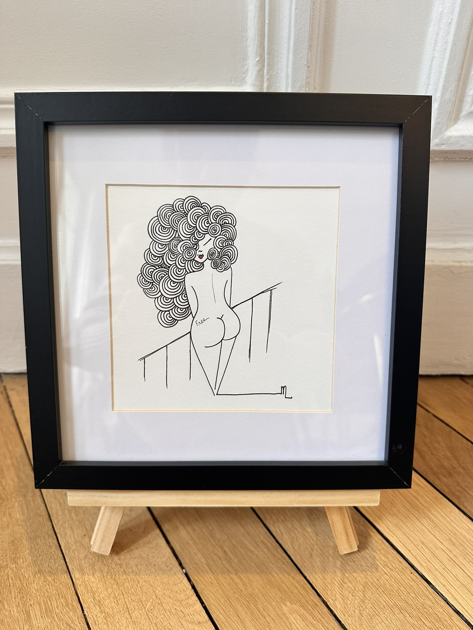 "Free" pense libre avec poésie, dessin original de la collection Libérée chez © Les P'tits Q libérés by Mademoiselle Louison®